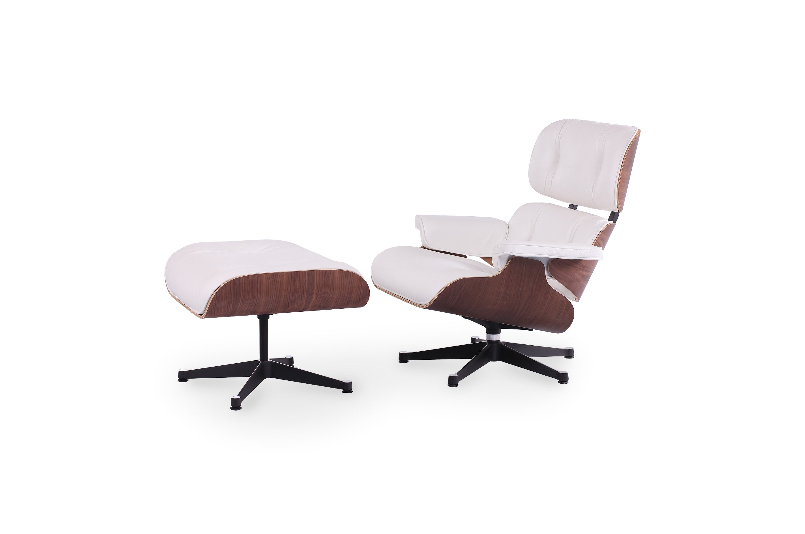 The Lounge Chair & Ottoman Premium – White / Walnut 1