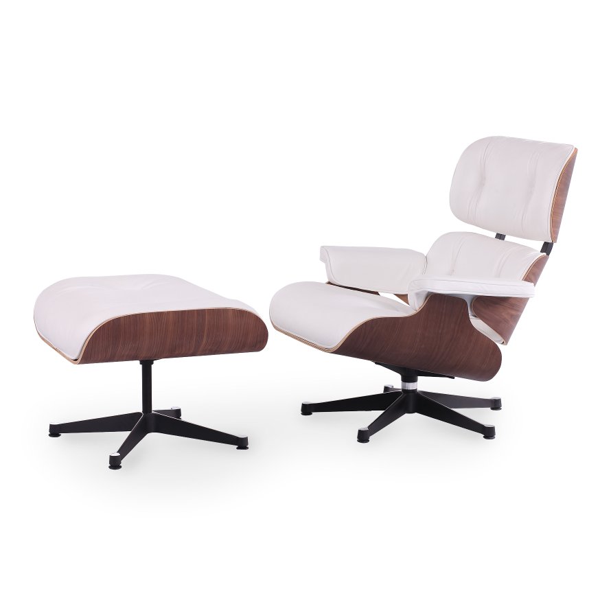 The Lounge Chair & Ottoman Premium – White / Walnut 3