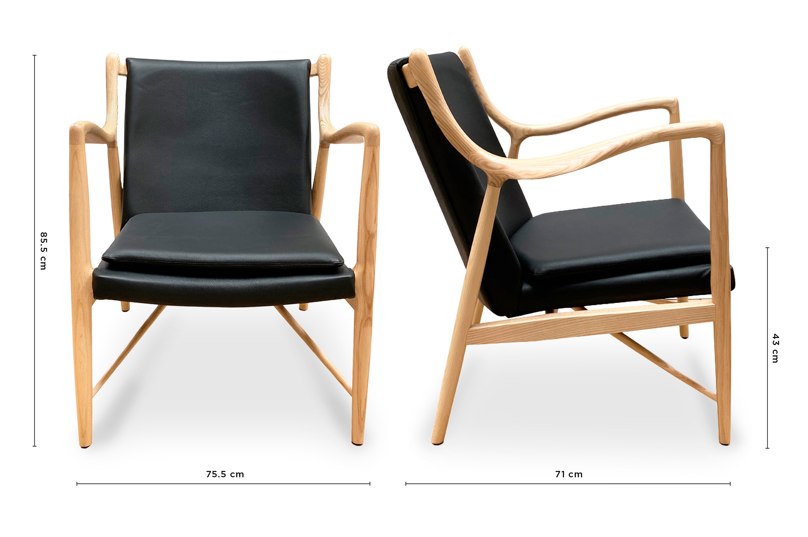 Odin Armchair – Leather Black / Ash Wood 6