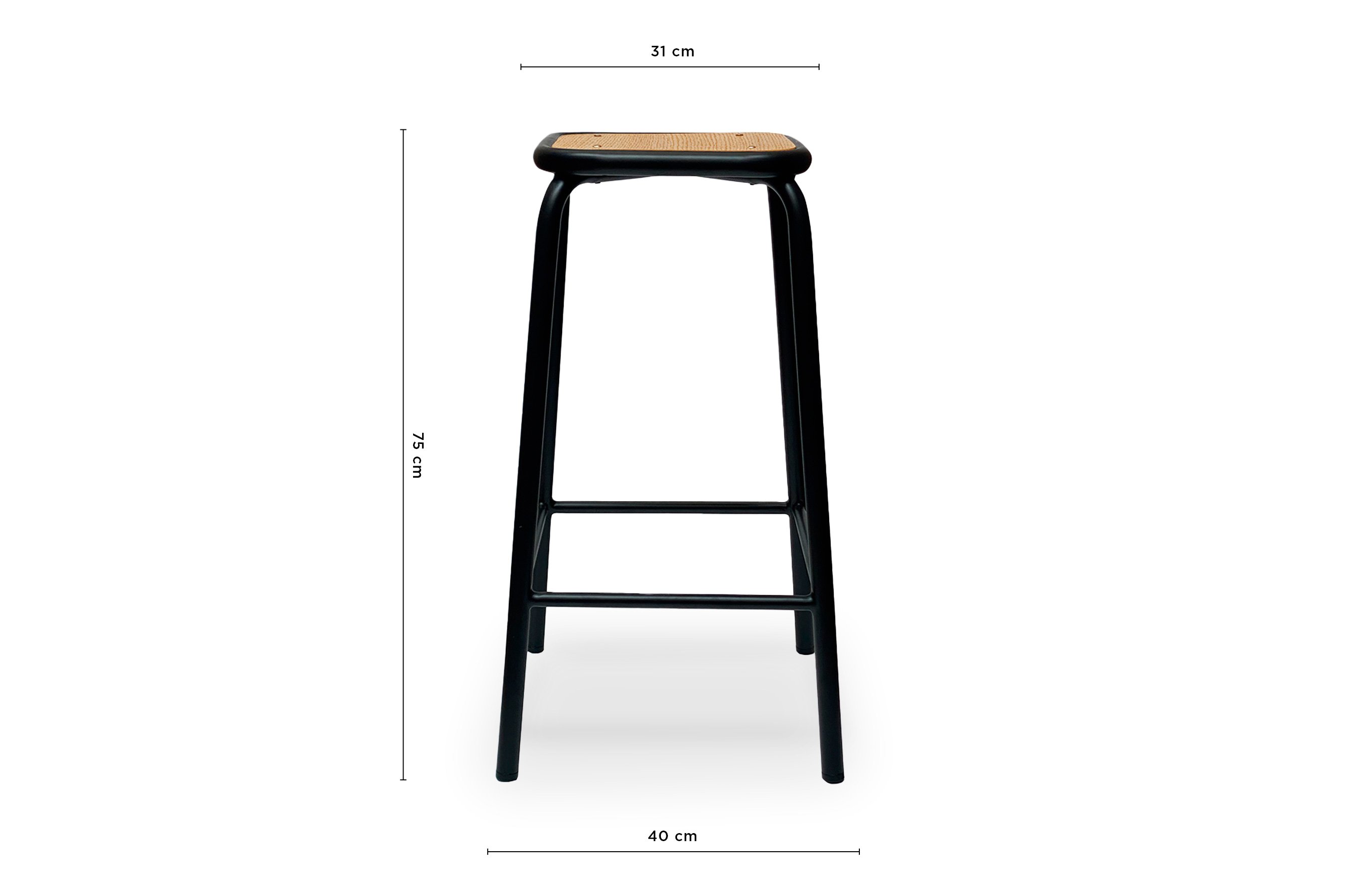 École Bistro Barstool 75cm – Matt Black / Natural Top 4