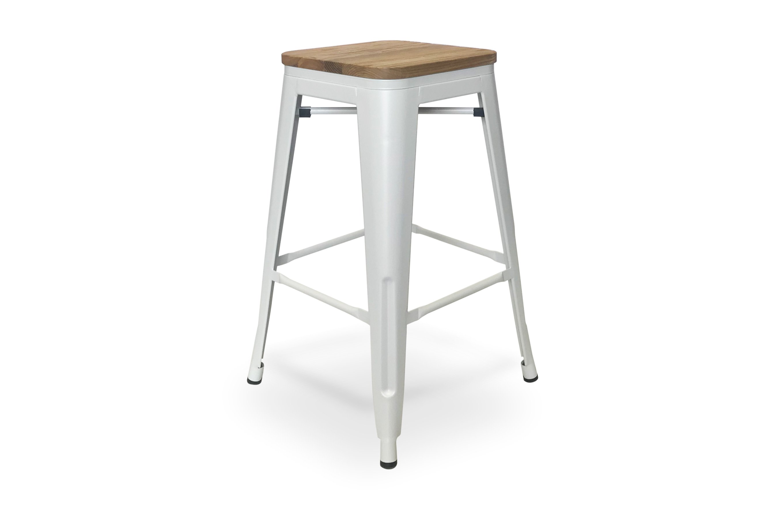 Amelie Stool 66cm – Matt White / Natural Elm Wood 2